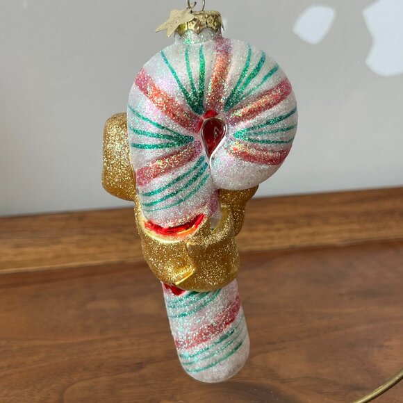 12/25 Blown Glass Candy Cane Ornament Large 5" Peppermint Stick Glitter Holiday - Picture 4 of 12